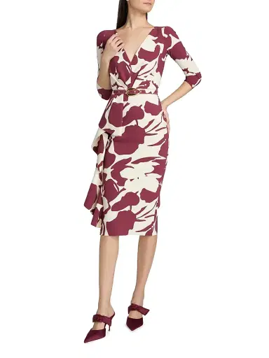 Chiara Boni La Petite Robe Women's Ayaan Printed Side Ruffle Belted Cocktail Dress | Thumbnail 3 Chiara Boni La Petite Robe Women's Ayaan Printed Side Ruffle Belted Cocktail Dress | Thumbnail 3