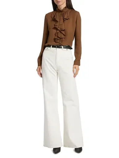 Nili Lotan Women's Lily Ruffle-Embellished Silk Blouse - Cognac | Thumbnail 2 Nili Lotan Women's Lily Ruffle-Embellished Silk Blouse - Cognac | Thumbnail 2
