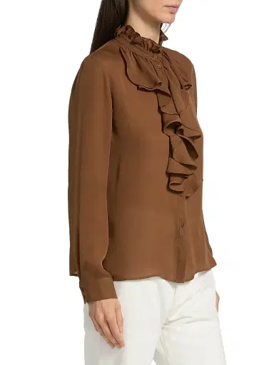 Nili Lotan Women's Lily Ruffle-Embellished Silk Blouse - Cognac | Thumbnail 4 Nili Lotan Women's Lily Ruffle-Embellished Silk Blouse - Cognac | Thumbnail 4