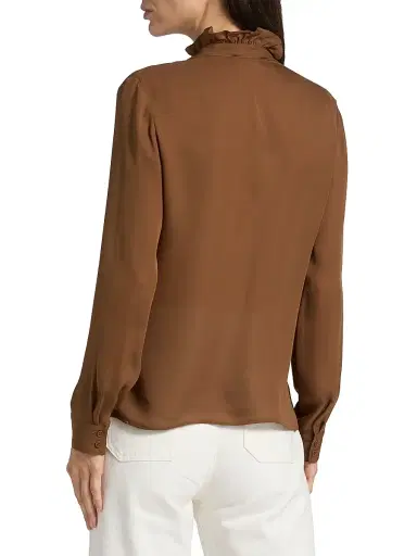 Nili Lotan Women's Lily Ruffle-Embellished Silk Blouse - Cognac | Thumbnail 5 Nili Lotan Women's Lily Ruffle-Embellished Silk Blouse - Cognac | Thumbnail 5
