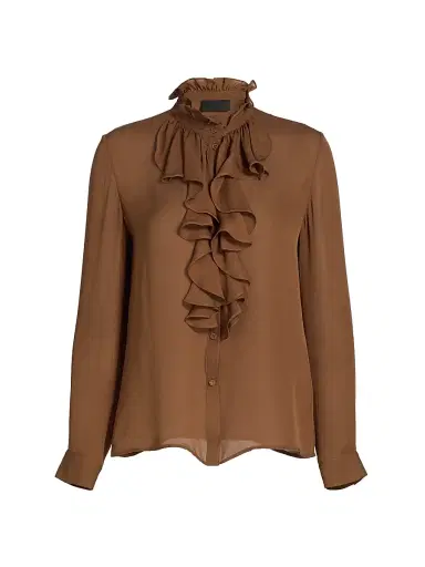 Nili Lotan Women's Lily Ruffle-Embellished Silk Blouse - Cognac | Thumbnail 1 Nili Lotan Women's Lily Ruffle-Embellished Silk Blouse - Cognac | Thumbnail 1