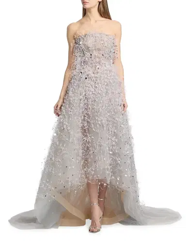 Oscar de la Renta Women's Point D'Esprit Strapless Ballgown - Light Grey | Thumbnail 2 Oscar de la Renta Women's Point D'Esprit Strapless Ballgown - Light Grey | Thumbnail 2