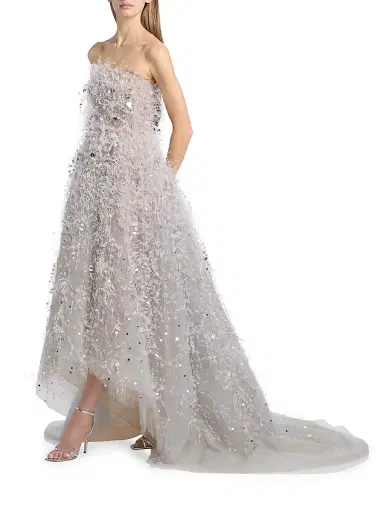 Oscar de la Renta Women's Point D'Esprit Strapless Ballgown - Light Grey | Thumbnail 4 Oscar de la Renta Women's Point D'Esprit Strapless Ballgown - Light Grey | Thumbnail 4