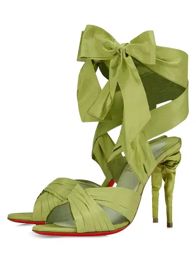 Christian Louboutin Women's Affabula Lace-Up 0MM Silk Taffeta Sandals - Haiiro | Thumbnail 2 Christian Louboutin Women's Affabula Lace-Up 0MM Silk Taffeta Sandals - Haiiro | Thumbnail 2