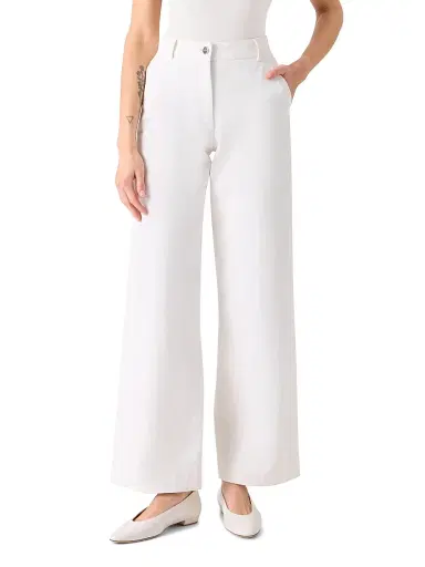 Akris Women's Finnian Stretch Cotton High-Rise Wide-Leg Pants - Ecru - Size 14 | Thumbnail 2 Akris Women's Finnian Stretch Cotton High-Rise Wide-Leg Pants - Ecru - Size 14 | Thumbnail 2