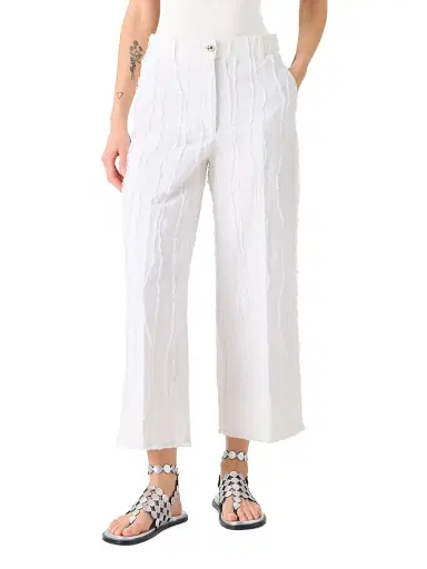 Akris punto Women's Chiara Fringed Wave Jacquard Cotton Crop Pants - Cream | Thumbnail 2 Akris punto Women's Chiara Fringed Wave Jacquard Cotton Crop Pants - Cream | Thumbnail 2