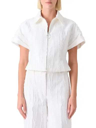 Akris punto Women's Cotton Short-Sleeve Crop Jacket - Cream | Thumbnail 3 Akris punto Women's Cotton Short-Sleeve Crop Jacket - Cream | Thumbnail 3