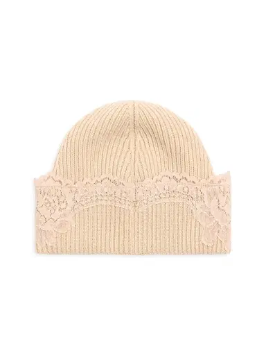 Valentino Garavani Women's Vlogo Signature Cashmere and Lace Beanie - Alabaster | Thumbnail 2 Valentino Garavani Women's Vlogo Signature Cashmere and Lace Beanie - Alabaster | Thumbnail 2
