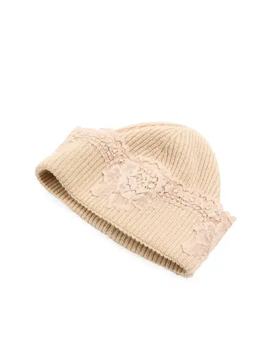 Valentino Garavani Women's Vlogo Signature Cashmere and Lace Beanie - Alabaster | Thumbnail 3 Valentino Garavani Women's Vlogo Signature Cashmere and Lace Beanie - Alabaster | Thumbnail 3