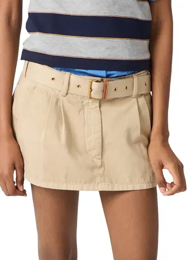 Miu Miu Women's Old Gabardine Mini Skirt - Beige Khaki | Thumbnail 4 Miu Miu Women's Old Gabardine Mini Skirt - Beige Khaki | Thumbnail 4