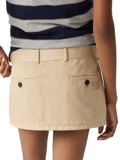 Miu Miu Women's Old Gabardine Mini Skirt - Beige Khaki | Thumbnail 5 Miu Miu Women's Old Gabardine Mini Skirt - Beige Khaki | Thumbnail 5