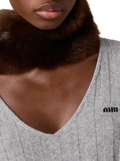 Miu Miu Women's Wool and Cashmere V-Neck Sweater - Grey | Thumbnail 5 Miu Miu Women's Wool and Cashmere V-Neck Sweater - Grey | Thumbnail 5