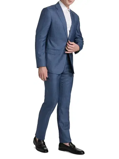 Giorgio Armani Men's Plaid Wool-Silk Single-Breasted Suit - Blue | Thumbnail 2 Giorgio Armani Men's Plaid Wool-Silk Single-Breasted Suit - Blue | Thumbnail 2
