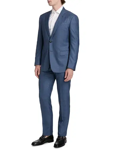 Giorgio Armani Men's Plaid Wool-Silk Single-Breasted Suit - Blue | Thumbnail 4 Giorgio Armani Men's Plaid Wool-Silk Single-Breasted Suit - Blue | Thumbnail 4