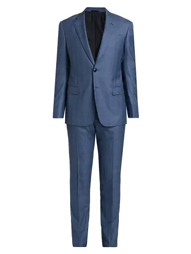 Giorgio Armani Men's Plaid Wool-Silk Single-Breasted Suit - Blue | Thumbnail 1 Giorgio Armani Men's Plaid Wool-Silk Single-Breasted Suit - Blue | Thumbnail 1
