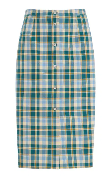 Prada Checked Cotton Midi Skirt | Thumbnail 3 Prada Checked Cotton Midi Skirt | Thumbnail 3