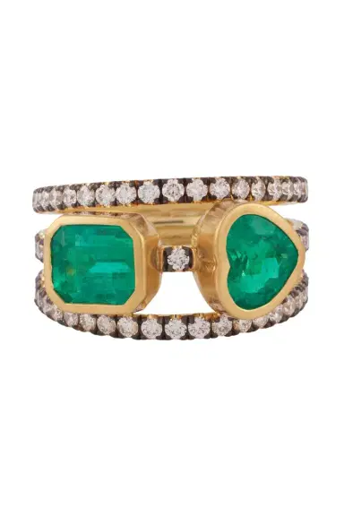 Sylva & Cie Emerald Diamond Double Ring | Thumbnail 1 Sylva & Cie Emerald Diamond Double Ring | Thumbnail 1