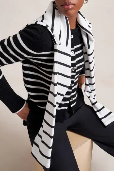 La Ligne Striped Lean Lines Cardigan - Black Cream | Thumbnail 2 La Ligne Striped Lean Lines Cardigan - Black Cream | Thumbnail 2