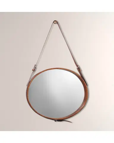Jamie Young Large Round Mirror in Brown Leather | Thumbnail 2 Jamie Young Large Round Mirror in Brown Leather | Thumbnail 2