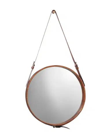 Jamie Young Large Round Mirror in Brown Leather | Thumbnail 1 Jamie Young Large Round Mirror in Brown Leather | Thumbnail 1