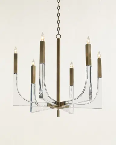 John-Richard Collection 41H X 38W X 38D Acrylic And Brass Six Light Chandelier | Thumbnail 2 John-Richard Collection 41H X 38W X 38D Acrylic And Brass Six Light Chandelier | Thumbnail 2