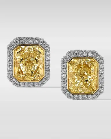 Neiman Marcus Diamonds Platinum and 18K Yellow Gold Radiant Diamond Martini Stud Earrings, 7.2tcw, 0.50"L x 0.45"W | Thumbnail 2 Neiman Marcus Diamonds Platinum and 18K Yellow Gold Radiant Diamond Martini Stud Earrings, 7.2tcw, 0.50"L x 0.45"W | Thumbnail 2