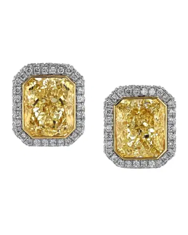 Neiman Marcus Diamonds Platinum and 18K Yellow Gold Radiant Diamond Martini Stud Earrings, 7.2tcw, 0.50"L x 0.45"W | Thumbnail 1 Neiman Marcus Diamonds Platinum and 18K Yellow Gold Radiant Diamond Martini Stud Earrings, 7.2tcw, 0.50"L x 0.45"W | Thumbnail 1