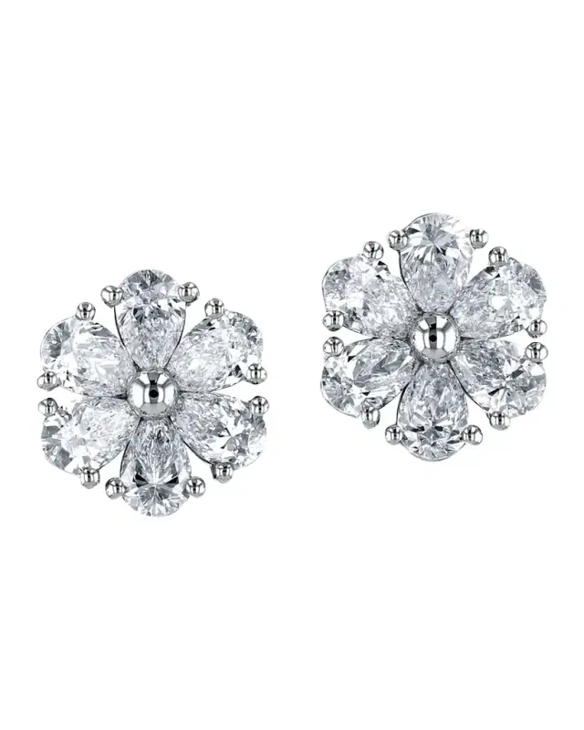 18K Gold Pear-Shaped Diamond Flower Stud Earrings, 2.4tcw, 0.45"L / 0.45"W 18K Gold Pear-Shaped Diamond Flower Stud Earrings, 2.4tcw, 0.45"L / 0.45"W