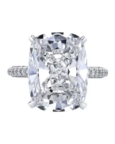 Neiman Marcus Diamonds Platinum White Cushion Diamond Ring with 3 Sided Micro Pave Shank and Basket, Size 6.5, 23.72tcw | Thumbnail 1 Neiman Marcus Diamonds Platinum White Cushion Diamond Ring with 3 Sided Micro Pave Shank and Basket, Size 6.5, 23.72tcw | Thumbnail 1