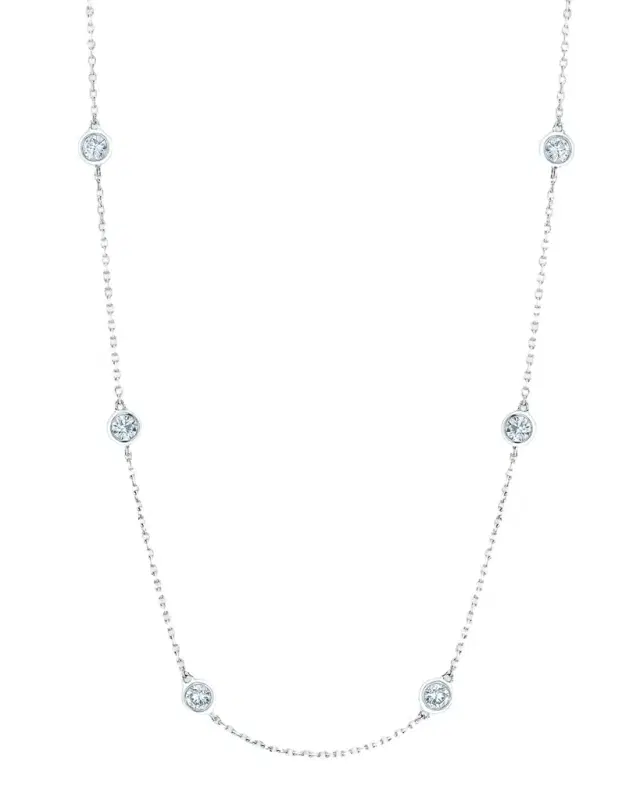 18K Gold Diamond by the Yard Chain Necklace with 1.5" Spacing Between Bezels 18K Gold Diamond by the Yard Chain Necklace with 1.5" Spacing Between Bezels
