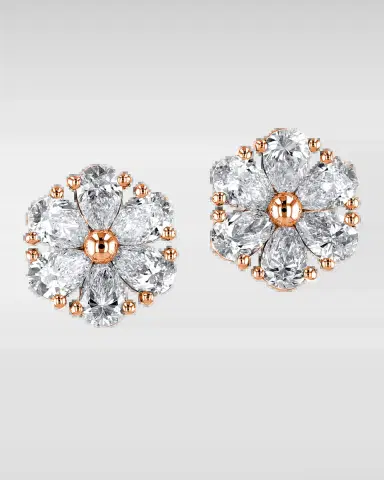 Neiman Marcus Diamonds 18K Gold Pear-Shaped Diamond Flower Stud Earrings, 6tcw, 0.59"L / 0.59"W | Thumbnail 2 Neiman Marcus Diamonds 18K Gold Pear-Shaped Diamond Flower Stud Earrings, 6tcw, 0.59"L / 0.59"W | Thumbnail 2