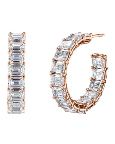 Neiman Marcus Diamonds x Danielle Klein 18K Gold East-West Emerald-Cut Diamond Hoop Earrings, 1"Dia., 6.60tcw | Thumbnail 1 Neiman Marcus Diamonds x Danielle Klein 18K Gold East-West Emerald-Cut Diamond Hoop Earrings, 1"Dia., 6.60tcw | Thumbnail 1