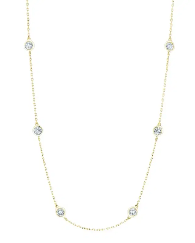 18K Gold Handmade Bezel Diamond Station Chain Necklace 18K Gold Handmade Bezel Diamond Station Chain Necklace