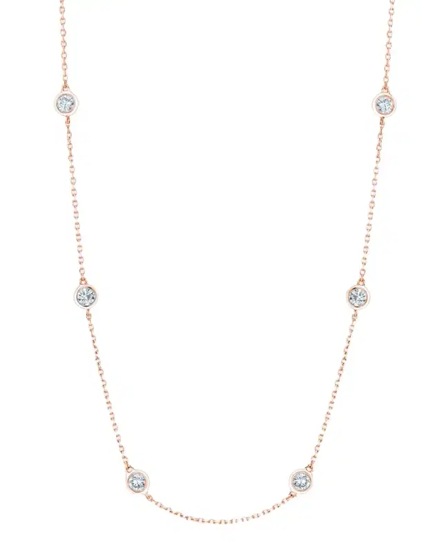 18K Gold Handmade Bezel Diamond Station Chain Necklace 18K Gold Handmade Bezel Diamond Station Chain Necklace