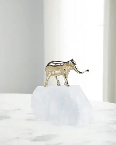 John-Richard Collection Brass Elephant Sculpture on Selenite II | Thumbnail 1 John-Richard Collection Brass Elephant Sculpture on Selenite II | Thumbnail 1
