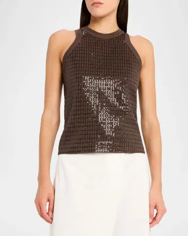 Brunello Cucinelli Sequined Jersey Stretch Tank Top | Thumbnail 4 Brunello Cucinelli Sequined Jersey Stretch Tank Top | Thumbnail 4