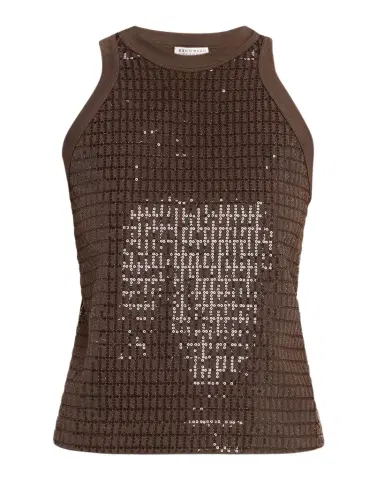 Brunello Cucinelli Sequined Jersey Stretch Tank Top | Thumbnail 1 Brunello Cucinelli Sequined Jersey Stretch Tank Top | Thumbnail 1