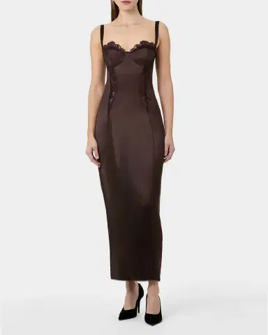 NICHOLAS Dominique Lace-Trim Satin Midi Dress | Thumbnail 2 NICHOLAS Dominique Lace-Trim Satin Midi Dress | Thumbnail 2
