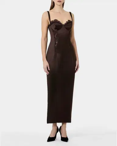 NICHOLAS Dominique Lace-Trim Satin Midi Dress | Thumbnail 4 NICHOLAS Dominique Lace-Trim Satin Midi Dress | Thumbnail 4