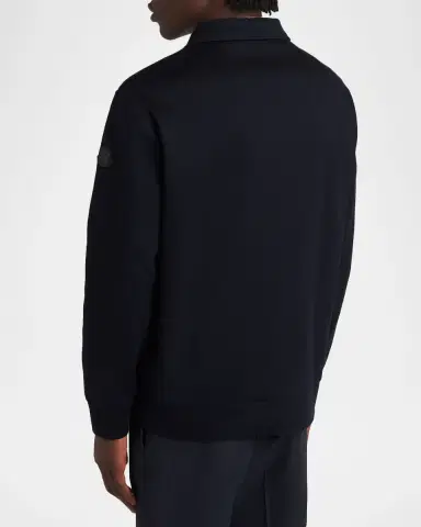 Moncler Men's Cotton Quarter-Zip Sweater with Leather-Trim Pocket | Thumbnail 3 Moncler Men's Cotton Quarter-Zip Sweater with Leather-Trim Pocket | Thumbnail 3