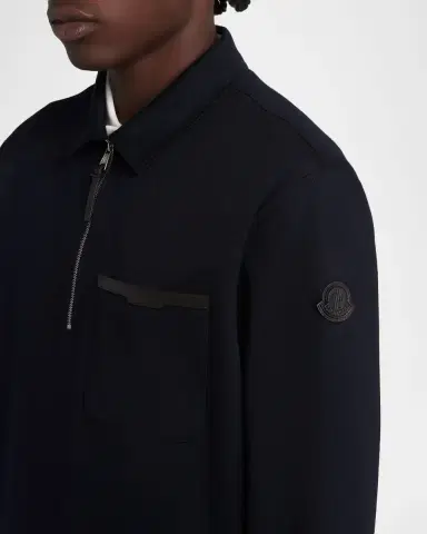 Moncler Men's Cotton Quarter-Zip Sweater with Leather-Trim Pocket | Thumbnail 5 Moncler Men's Cotton Quarter-Zip Sweater with Leather-Trim Pocket | Thumbnail 5