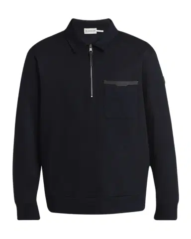 Moncler Men's Cotton Quarter-Zip Sweater with Leather-Trim Pocket | Thumbnail 1 Moncler Men's Cotton Quarter-Zip Sweater with Leather-Trim Pocket | Thumbnail 1