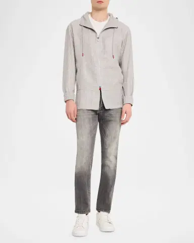 Kiton Men 's Linen, Silk and Cotton Hooded Full-Zip Overshirt | Thumbnail 2 Kiton Men 's Linen, Silk and Cotton Hooded Full-Zip Overshirt | Thumbnail 2