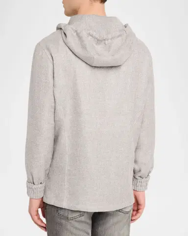 Kiton Men 's Linen, Silk and Cotton Hooded Full-Zip Overshirt | Thumbnail 3 Kiton Men 's Linen, Silk and Cotton Hooded Full-Zip Overshirt | Thumbnail 3