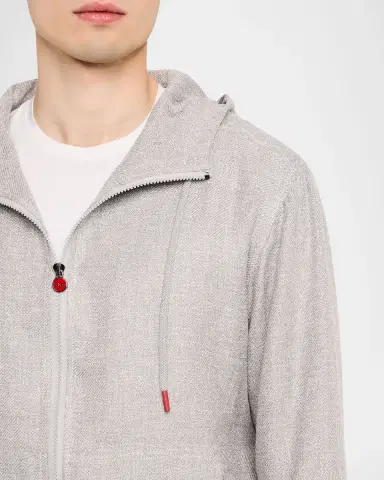Kiton Men 's Linen, Silk and Cotton Hooded Full-Zip Overshirt | Thumbnail 4 Kiton Men 's Linen, Silk and Cotton Hooded Full-Zip Overshirt | Thumbnail 4