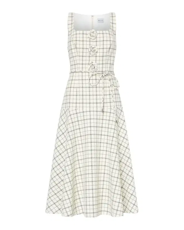 Mira Floral Appliqué Plaid Midi Dress Mira Floral Appliqué Plaid Midi Dress