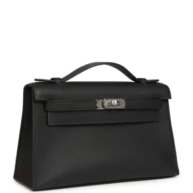 HERMÈS Hermes Kelly Pochette Black Swift Palladium Hardware | Thumbnail 2 HERMÈS Hermes Kelly Pochette Black Swift Palladium Hardware | Thumbnail 2