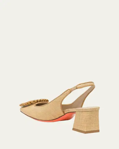 Santoni 50mm Lemon Raffia and Leather Slingback Pumps | Thumbnail 2 Santoni 50mm Lemon Raffia and Leather Slingback Pumps | Thumbnail 2