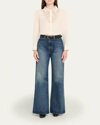 Nili Lotan Zola Silk Lace-Bib Shirt | Thumbnail 2 Nili Lotan Zola Silk Lace-Bib Shirt | Thumbnail 2
