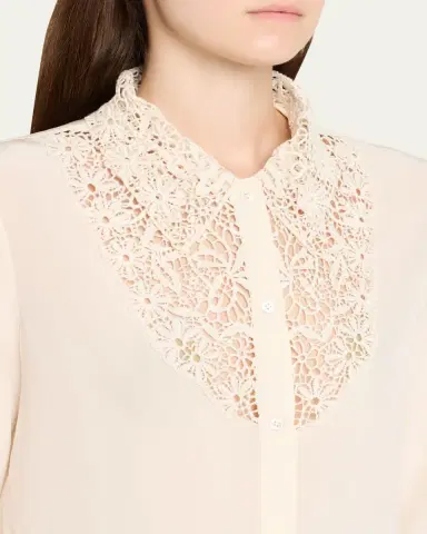 Nili Lotan Zola Silk Lace-Bib Shirt | Thumbnail 5 Nili Lotan Zola Silk Lace-Bib Shirt | Thumbnail 5
